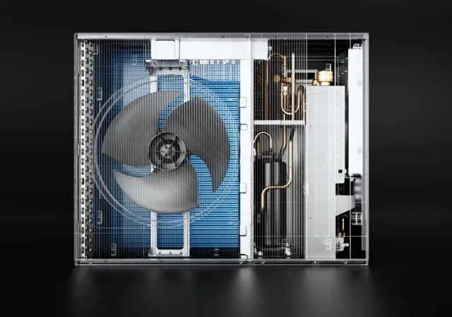Interno di un’unità a pompa di calore